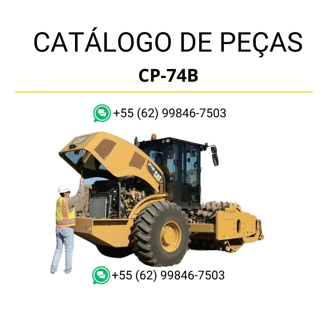 Catálogo de peças Caterpillar CP-74B em PDF com ilustrações técnicas detalhadas e lista completa de componentes originais do rolo compactador vibratório.