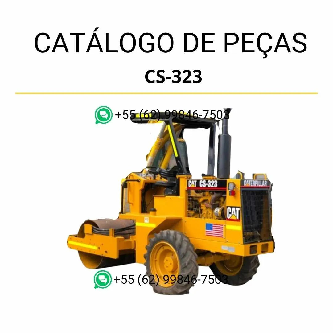 Catálogo de peças Caterpillar CS-323 em PDF com ilustrações técnicas detalhadas e lista completa de componentes originais para manutenção.