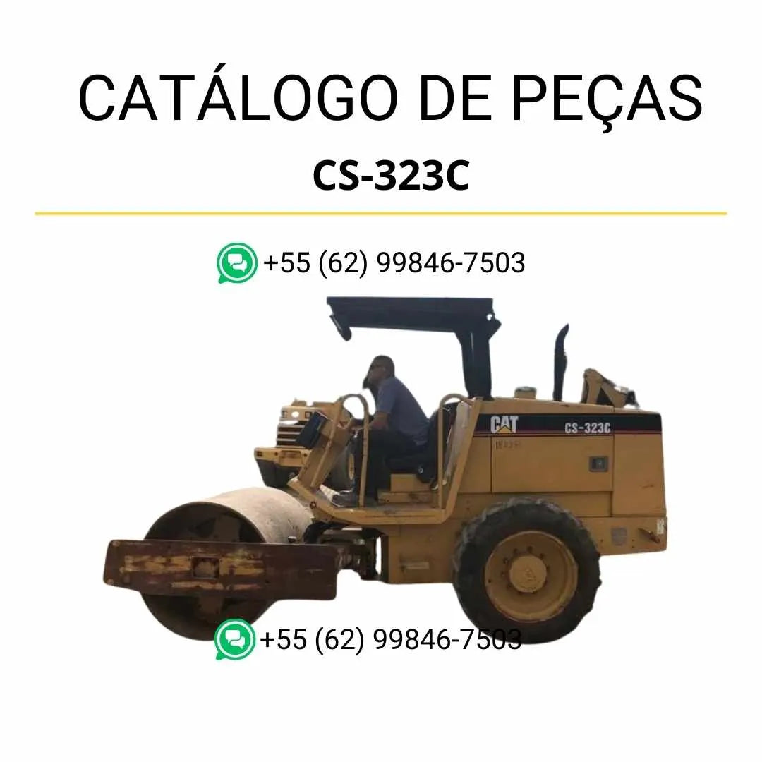 Catálogo de peças Caterpillar CS-323C em PDF com diagramas detalhados, vistas explodidas e lista completa de componentes originais.