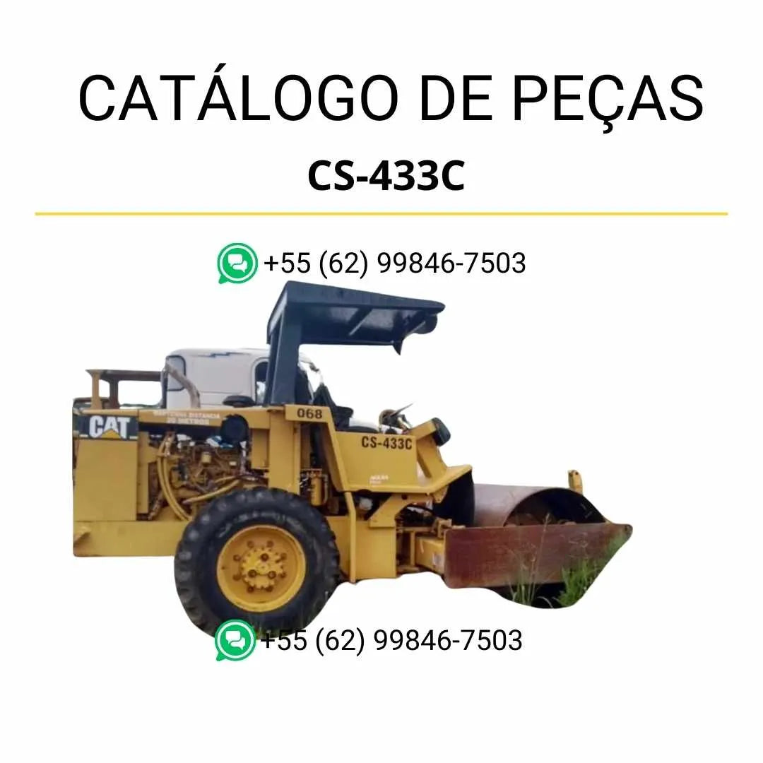 Catálogo de peças Caterpillar CS-433C em PDF com ilustrações técnicas detalhadas e relação completa de componentes originais da máquina.