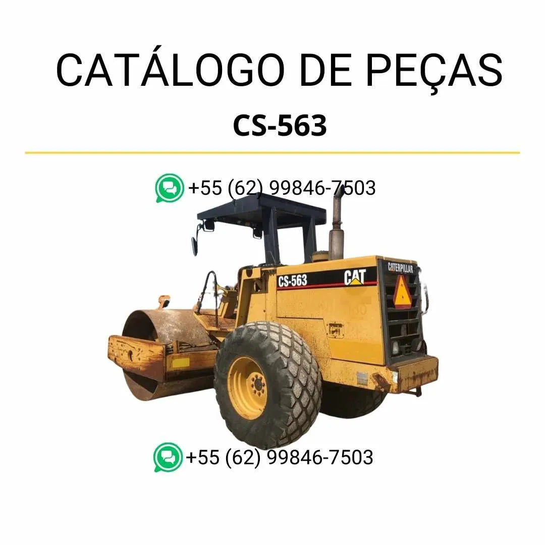 Catálogo de peças Caterpillar CS-563 em PDF com ilustrações técnicas e lista completa de componentes originais do rolo compactador vibratório.