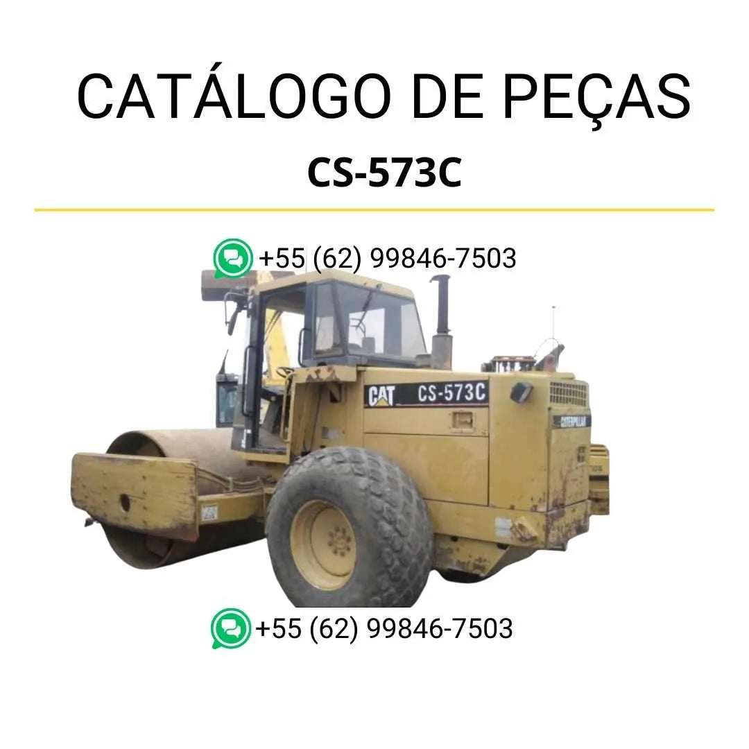 Catálogo de peças Caterpillar CS-573C em PDF com ilustrações técnicas detalhadas e lista completa de componentes originais do rolo compactador vibratório.