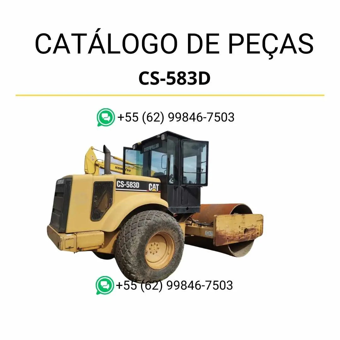 Catálogo de peças Caterpillar CS-583D em PDF com diagramas detalhados e identificação completa dos componentes originais do rolo compactador vibratório.