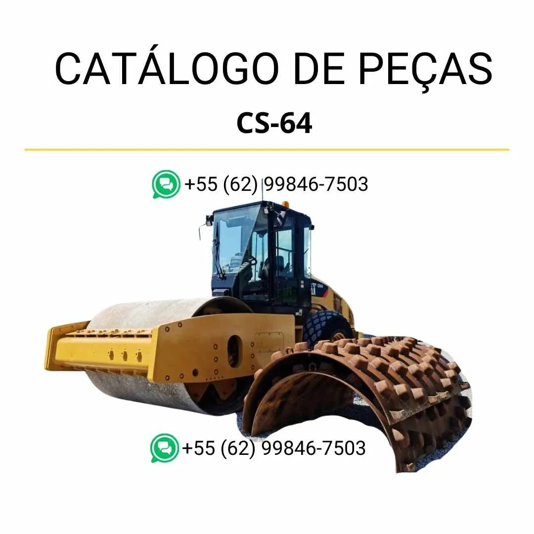 Catálogo de peças Caterpillar CS-64 em PDF com diagramas técnicos completos e identificação detalhada de todos os componentes originais.