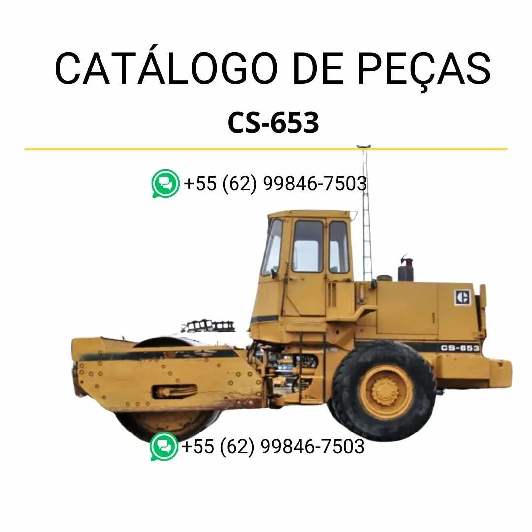 Catálogo de peças Caterpillar CS-653 em PDF com diagramas explodidos e identificação precisa dos componentes do rolo compactador vibratório.
