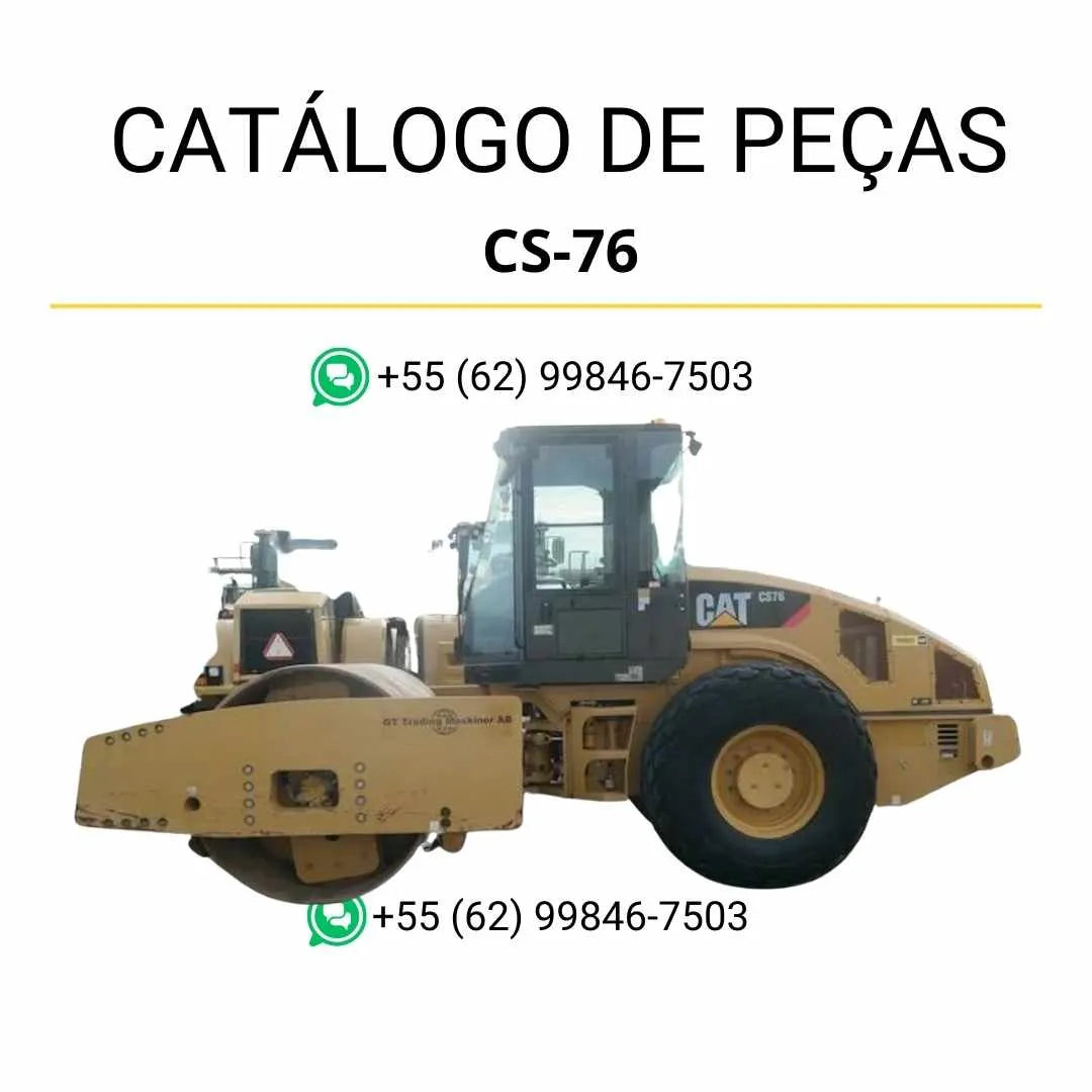 Catálogo de peças Caterpillar CS-76 em PDF com diagramas técnicos detalhados e relação completa de componentes originais para reposição.