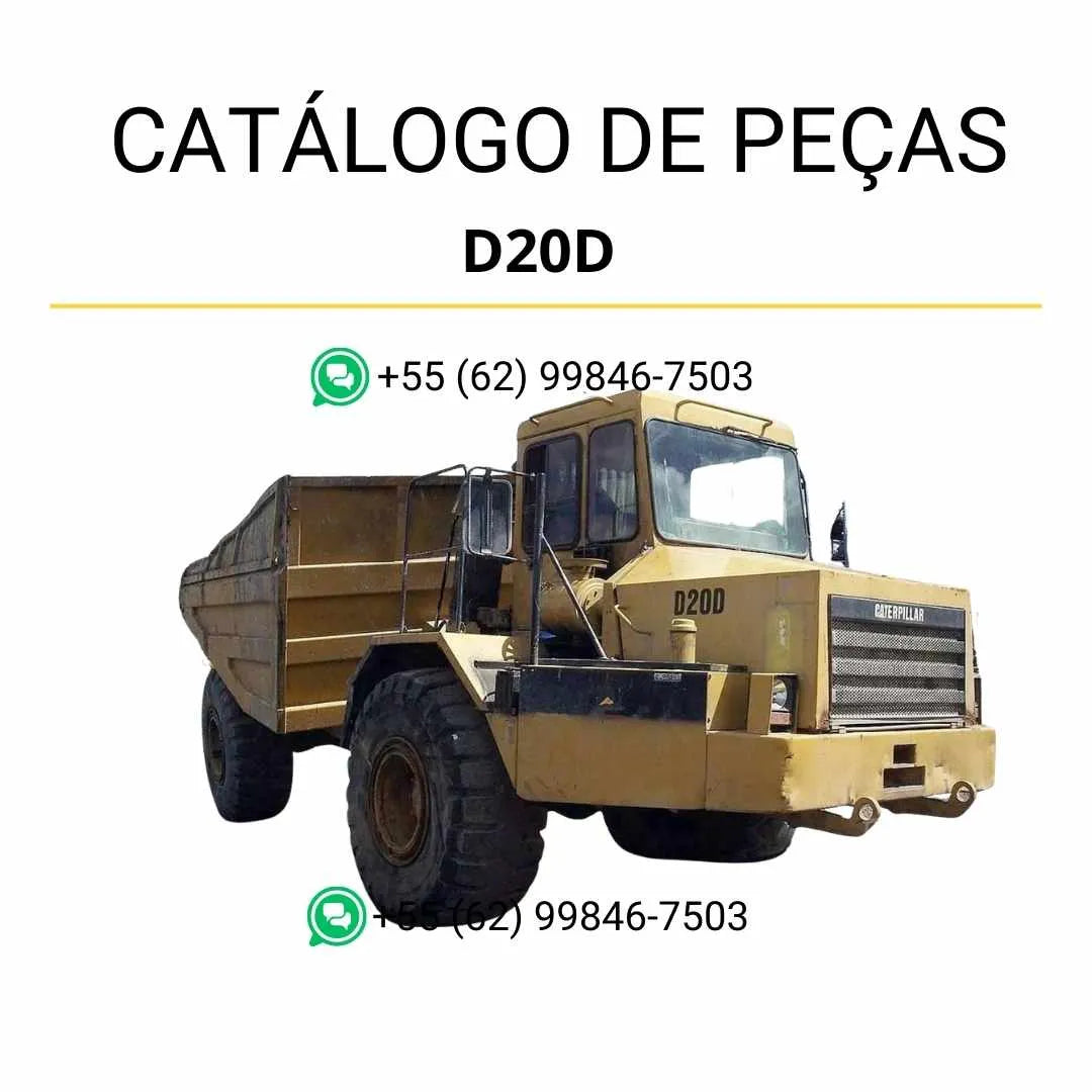 Catálogo de peças Caterpillar D20D em PDF com ilustrações técnicas detalhadas e relação completa dos componentes do caminhão articulado.