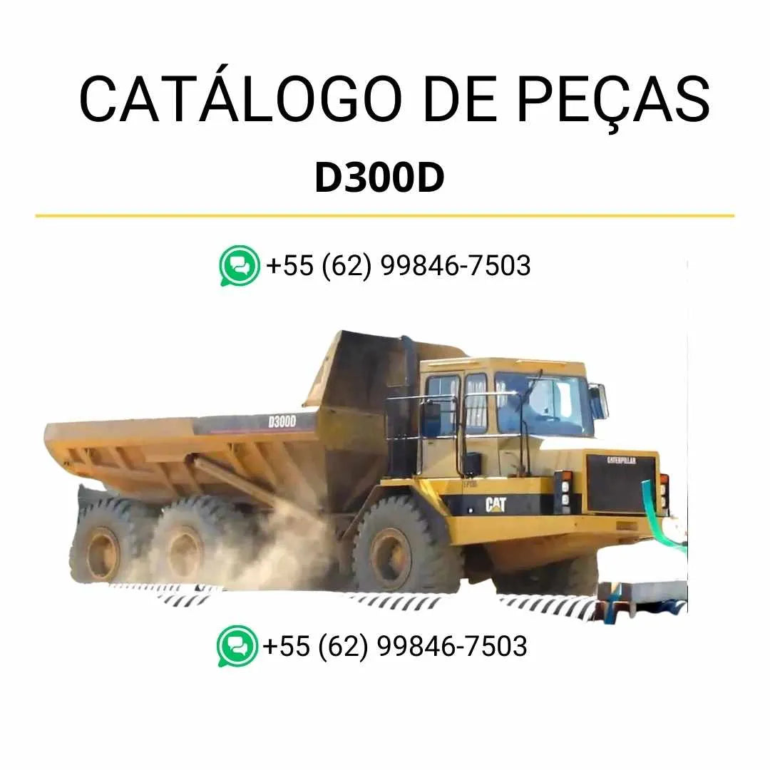 Catálogo de peças Caterpillar D300D caminhão articulado em PDF com ilustrações detalhadas e identificação completa dos componentes originais.