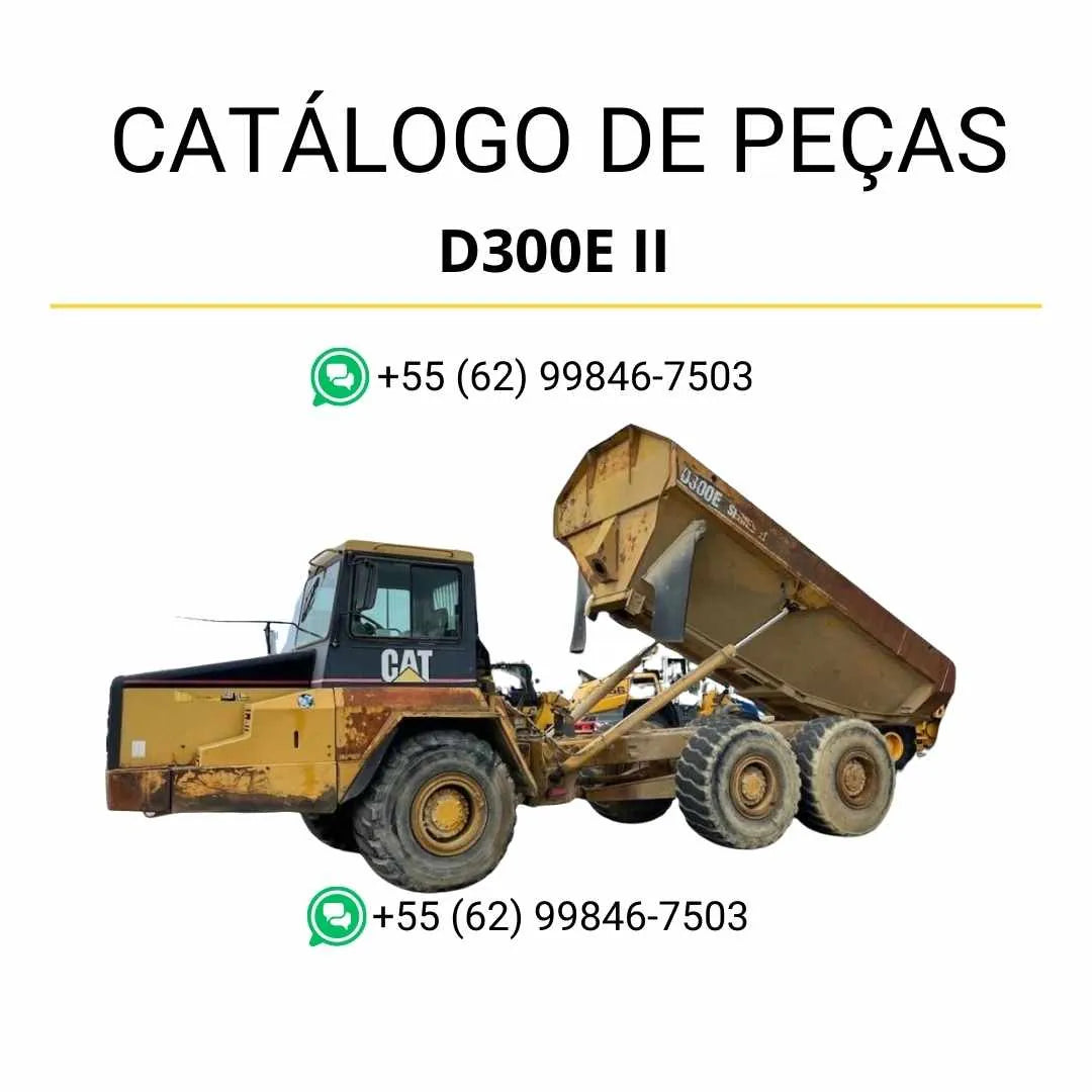 Catálogo de peças Caterpillar D300E II caminhão articulado em PDF com ilustrações técnicas detalhadas e identificação precisa dos componentes originais.