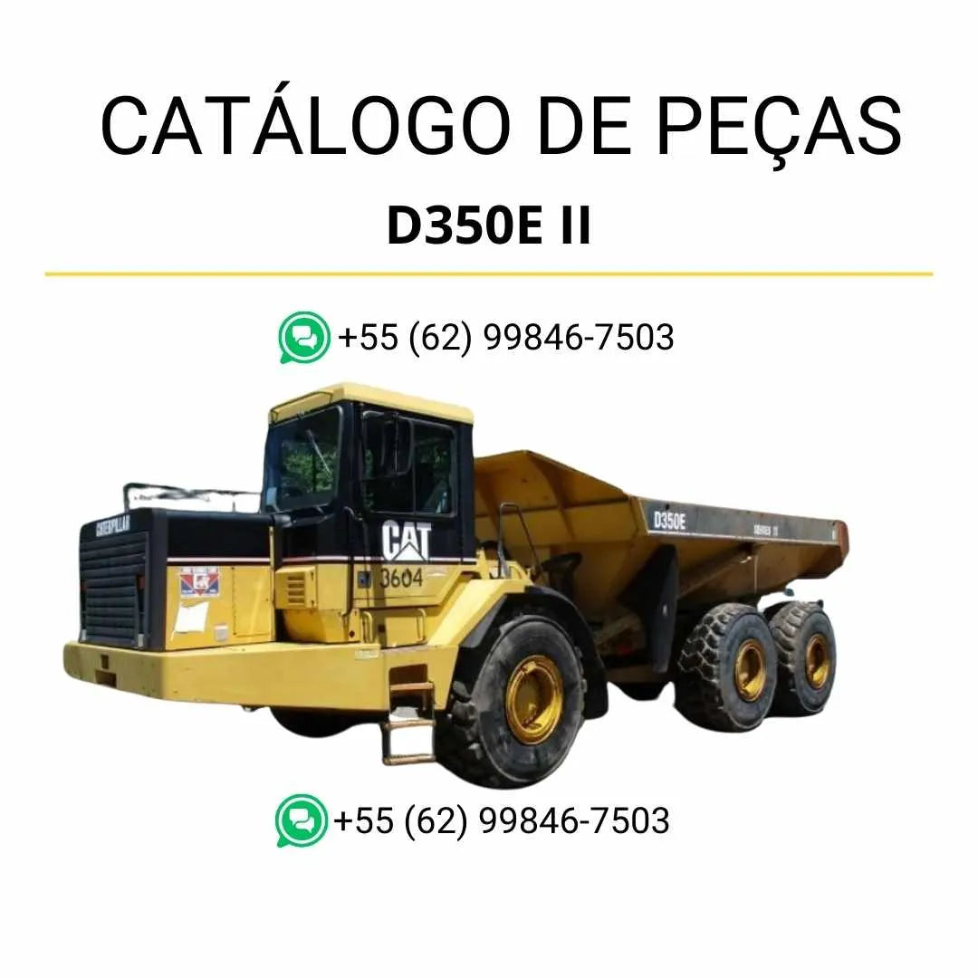 Catálogo de peças Caterpillar D350E II caminhão articulado em PDF com ilustrações técnicas e lista de componentes originais.