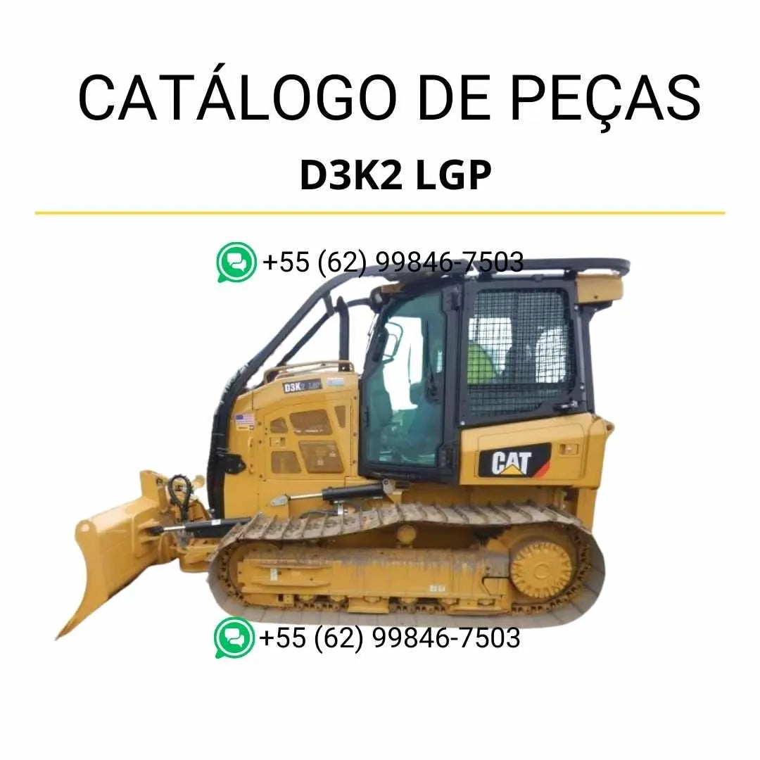 Catálogo de peças Caterpillar D3K2 LGP em PDF com ilustrações técnicas precisas e lista detalhada de componentes originais para manutenção.