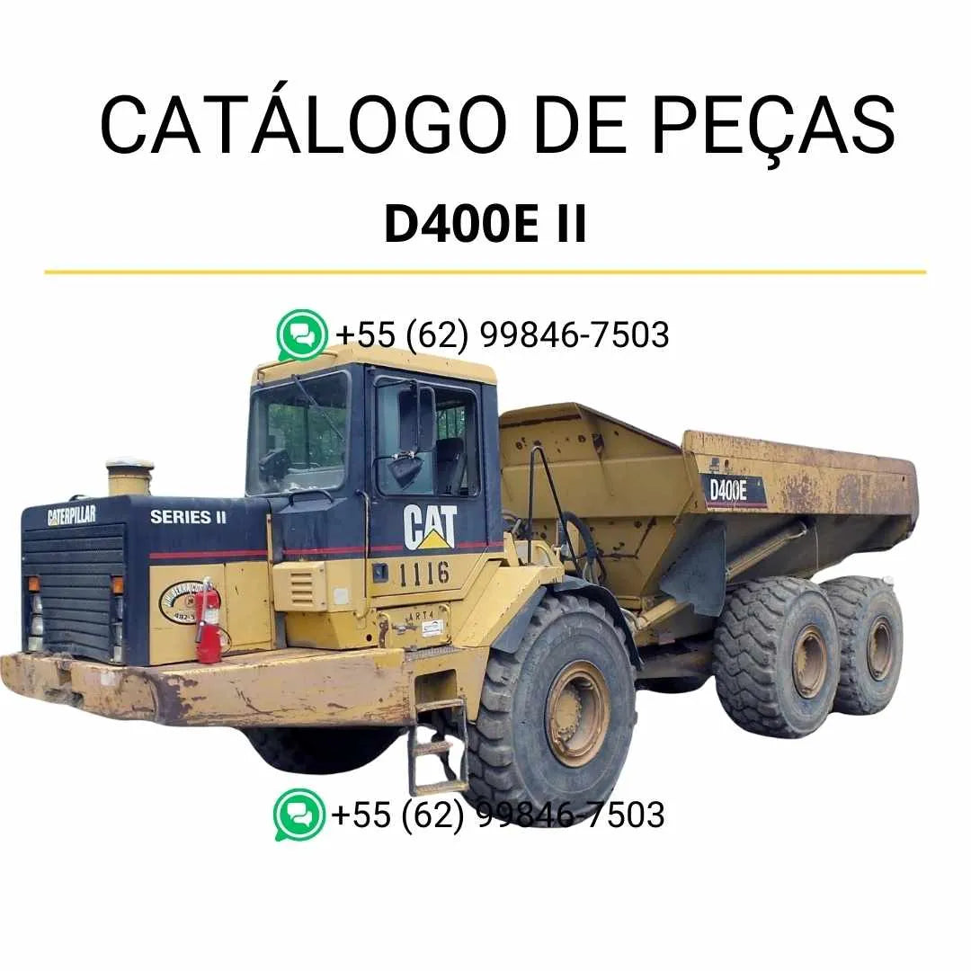 Catálogo de peças Caterpillar D400E II caminhão articulado em PDF com diagramas técnicos detalhados e identificação completa de componentes originais.