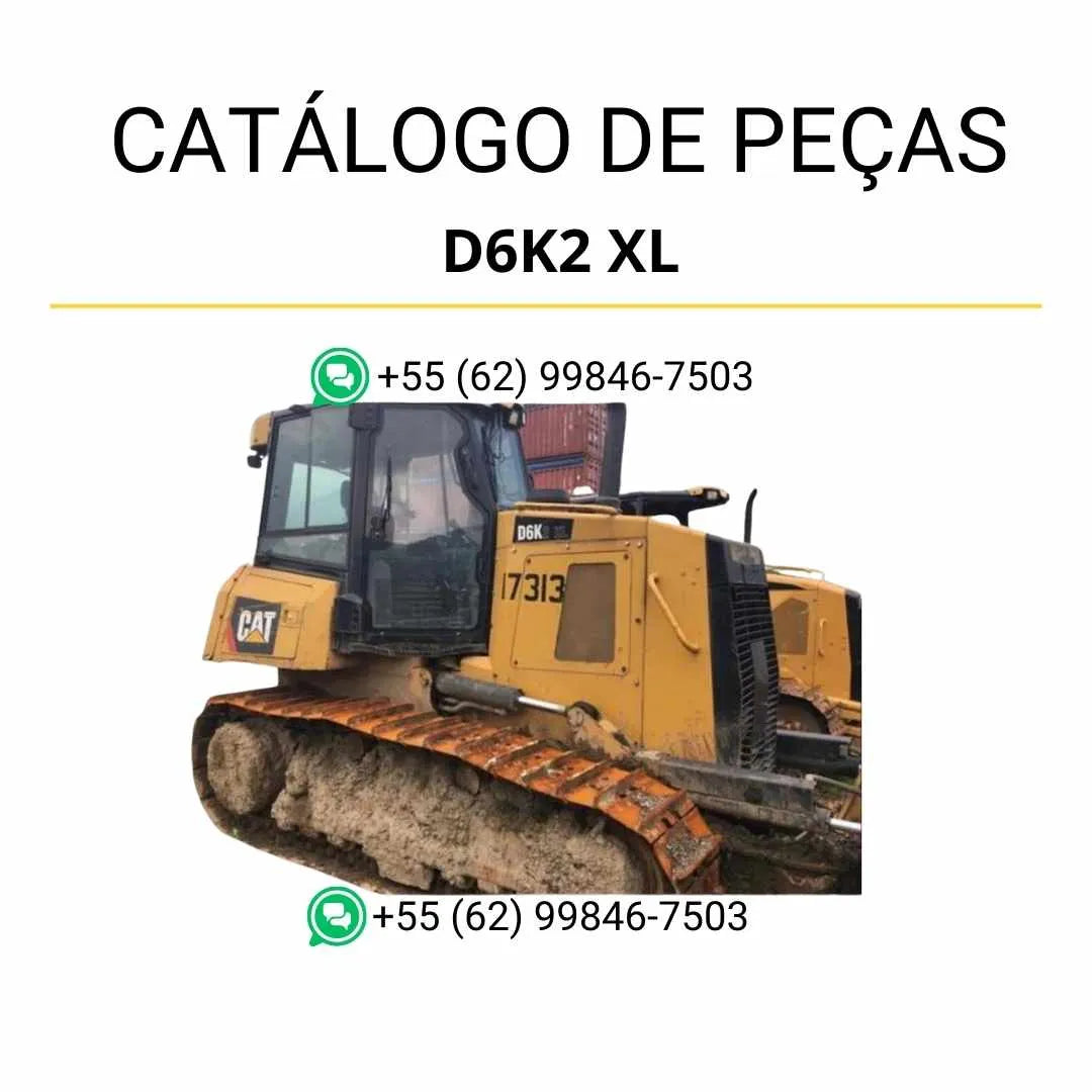 Catálogo de peças Caterpillar D6K2 XL em PDF com diagramas detalhados e lista completa de componentes originais do trator de esteira.