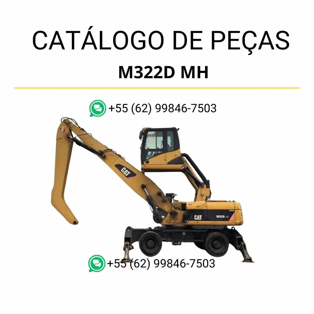 Catálogo de peças Caterpillar M322D MH em PDF com ilustrações detalhadas e lista completa de componentes originais da escavadeira de rodas.