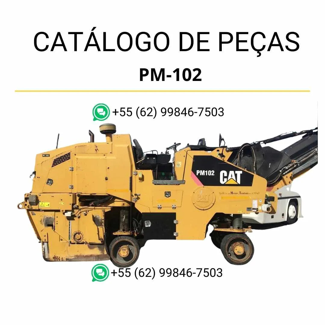 Catálogo de peças Caterpillar PM-102 em PDF com ilustrações técnicas detalhadas e lista completa de componentes da fresadora de asfalto.