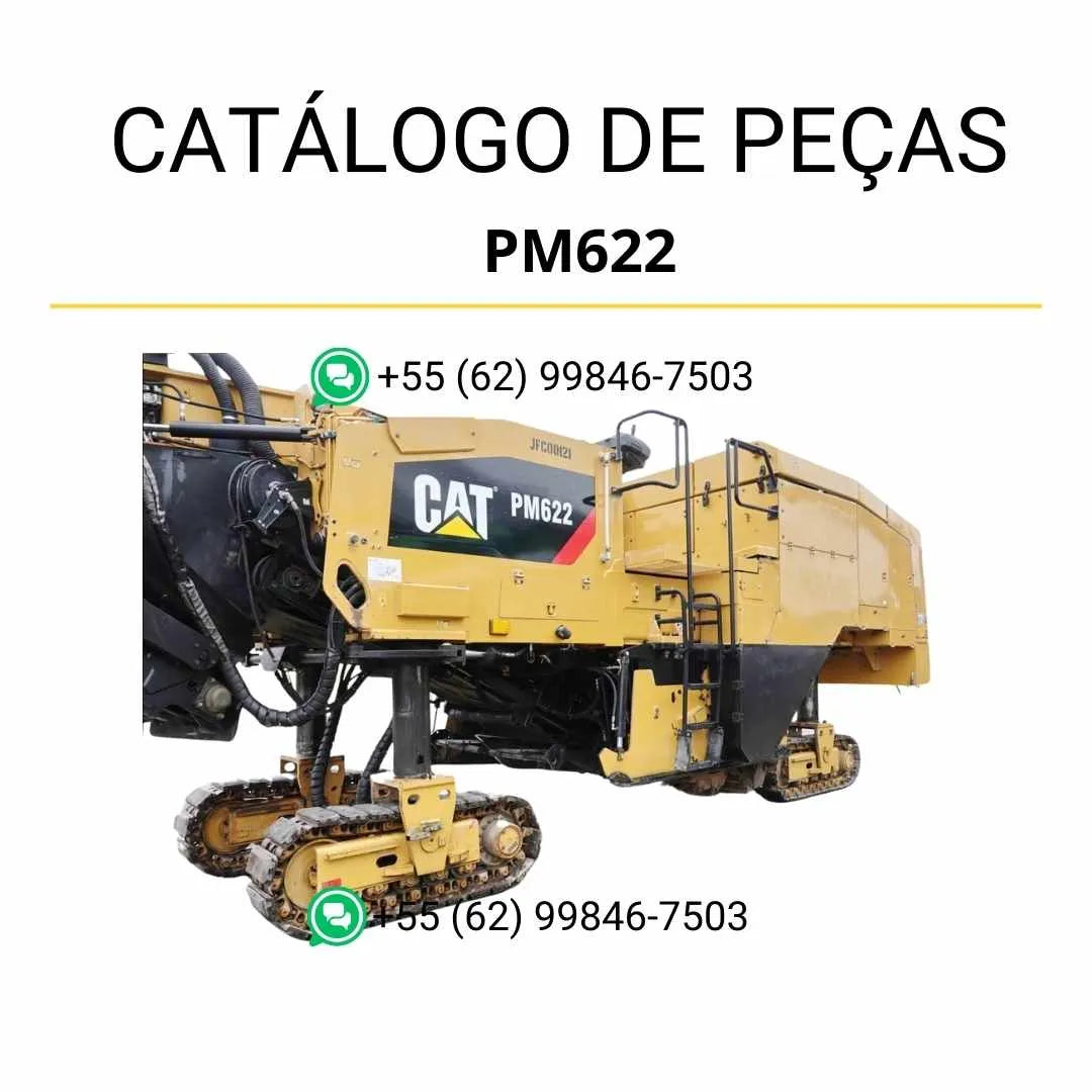 Catálogo de peças Caterpillar PM622 em PDF com ilustrações técnicas precisas e lista detalhada de componentes da fresadora de asfalto.