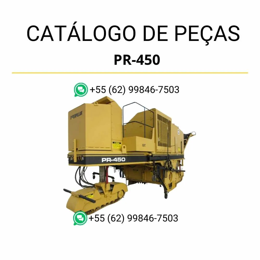 Catálogo de peças Caterpillar PR-450 em PDF com ilustrações técnicas detalhadas e relação completa de componentes da fresadora de asfalto.