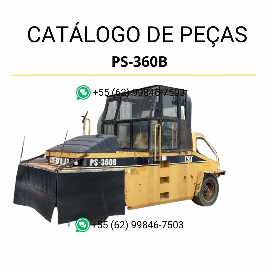 Catálogo de peças Caterpillar PS-360B em PDF com ilustrações técnicas e lista detalhada de componentes originais do rolo compactador pneumático.