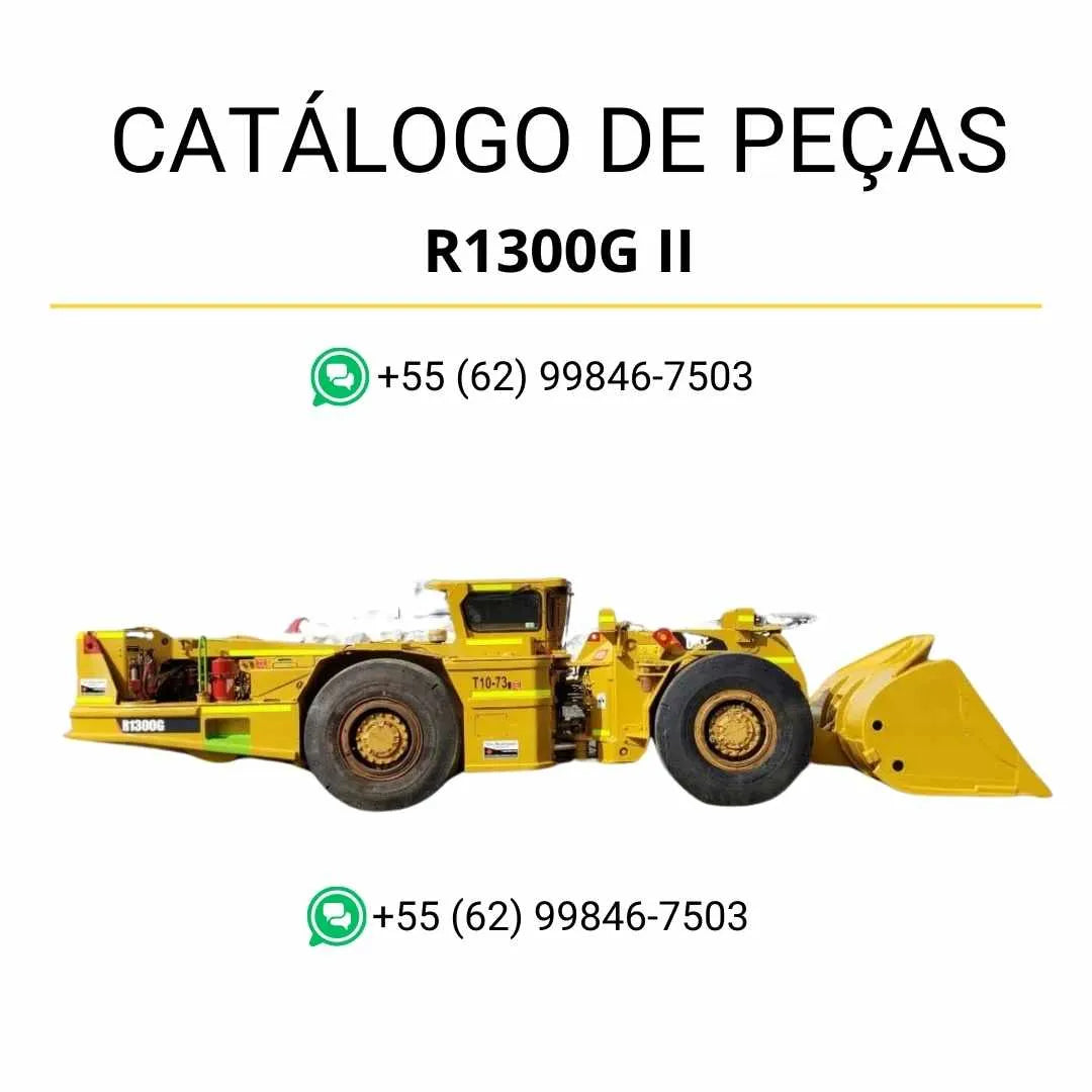 Catálogo de peças Caterpillar R1300G II carregadeira subterrânea em PDF com ilustrações detalhadas, códigos originais e diagramas completos dos sistemas.