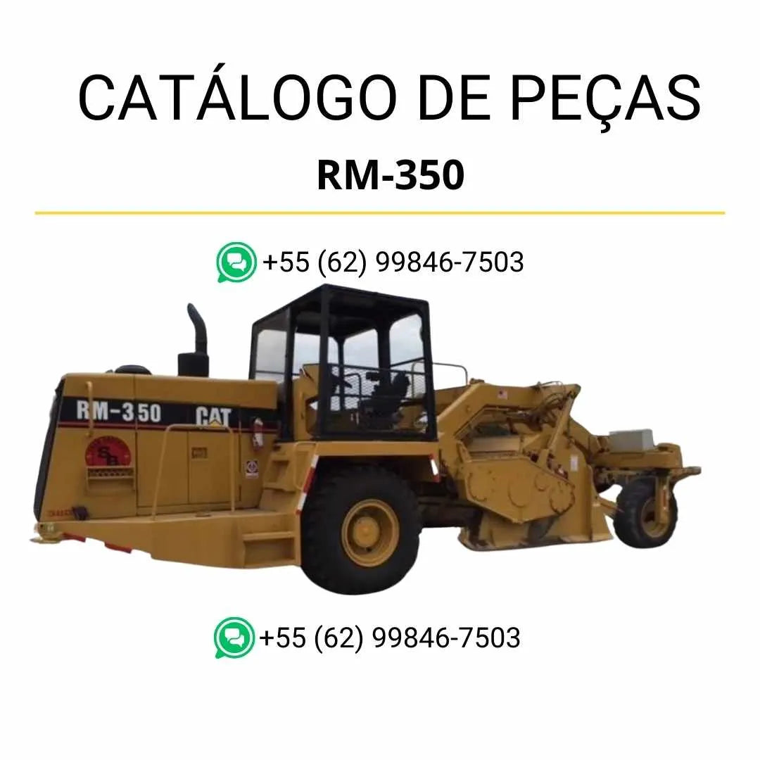 Catálogo de peças Caterpillar RM-350 em PDF com ilustrações técnicas e lista detalhada de componentes originais da recuperadora de estradas.