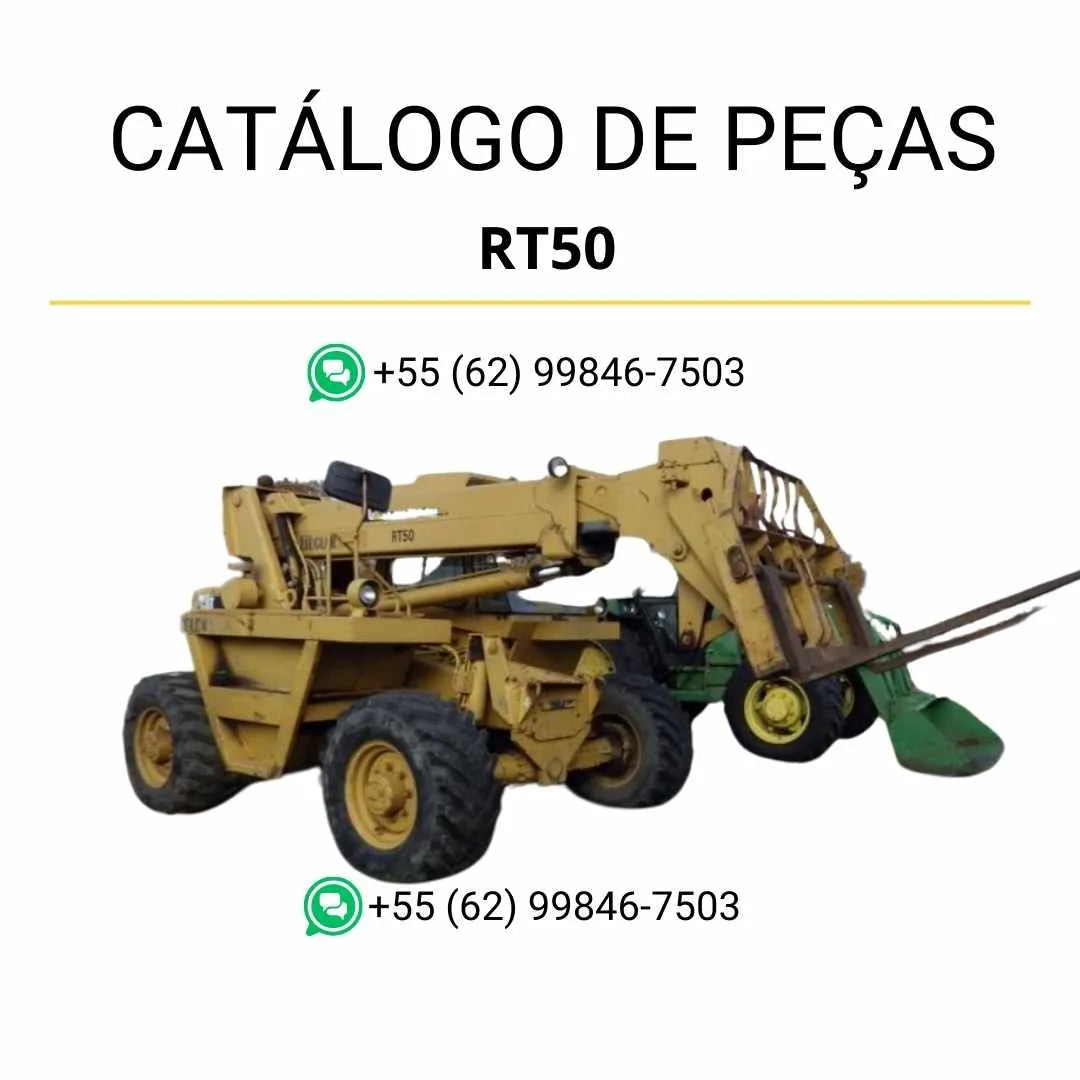Catálogo de peças Caterpillar RT50 em PDF com diagramas técnicos completos e lista de componentes originais do manipulador telescópico.