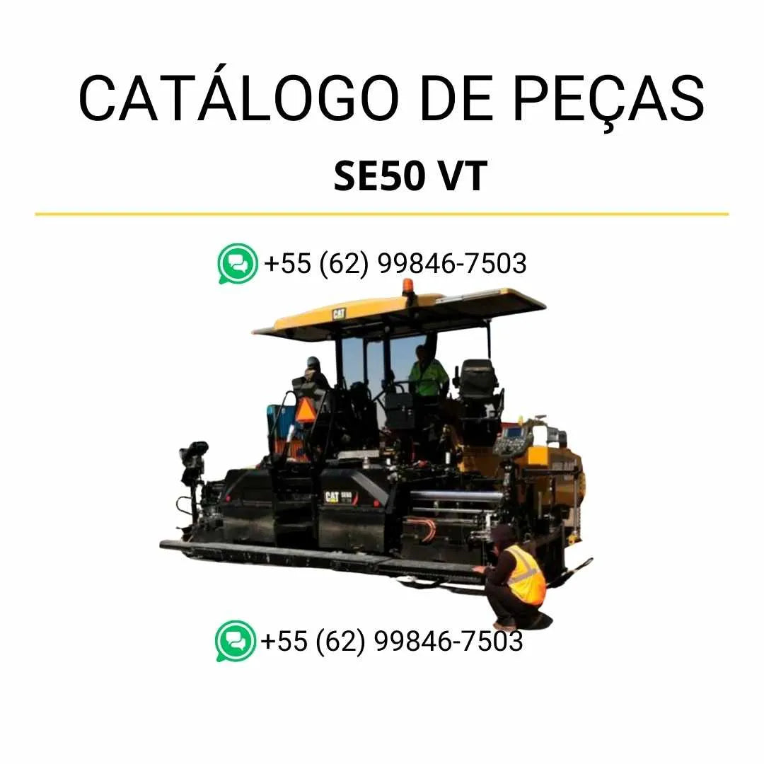 Catálogo de peças Caterpillar SE50 VT em PDF com ilustrações detalhadas da pavimentadora de asfalto e lista completa de componentes originais.