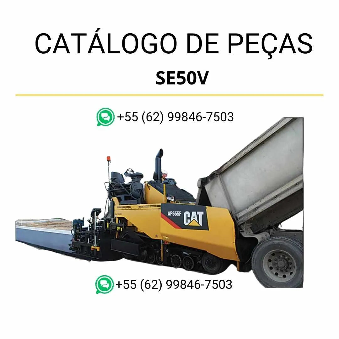 Catálogo de peças Caterpillar SE50V em PDF com diagramas técnicos detalhados da pavimentadora de asfalto e lista completa de componentes originais.