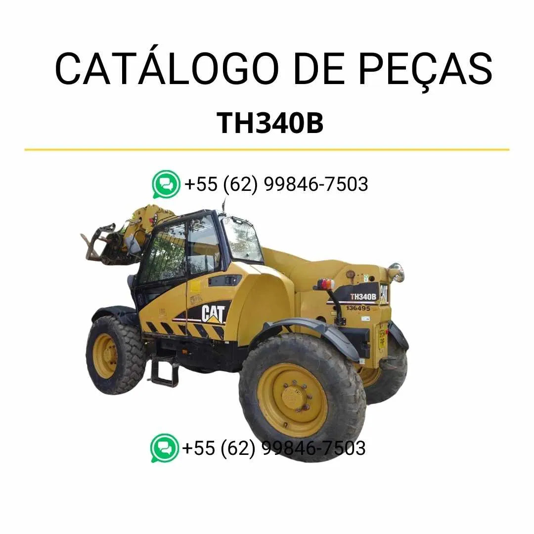 Catálogo de peças Caterpillar TH340B em PDF com diagramas detalhados e lista completa de componentes originais do manipulador telescópico.
