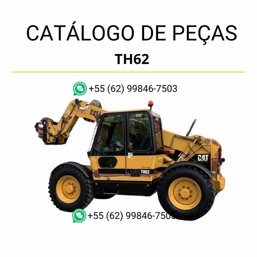 Catálogo de peças Caterpillar TH62 em PDF com diagramas detalhados e lista completa de componentes originais do manipulador telescópico.