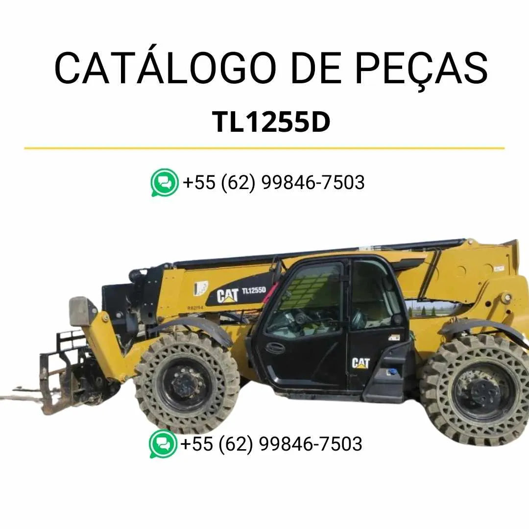 Catálogo de peças Caterpillar TL1255D em PDF com ilustrações técnicas e lista completa de componentes originais do manipulador telescópico.