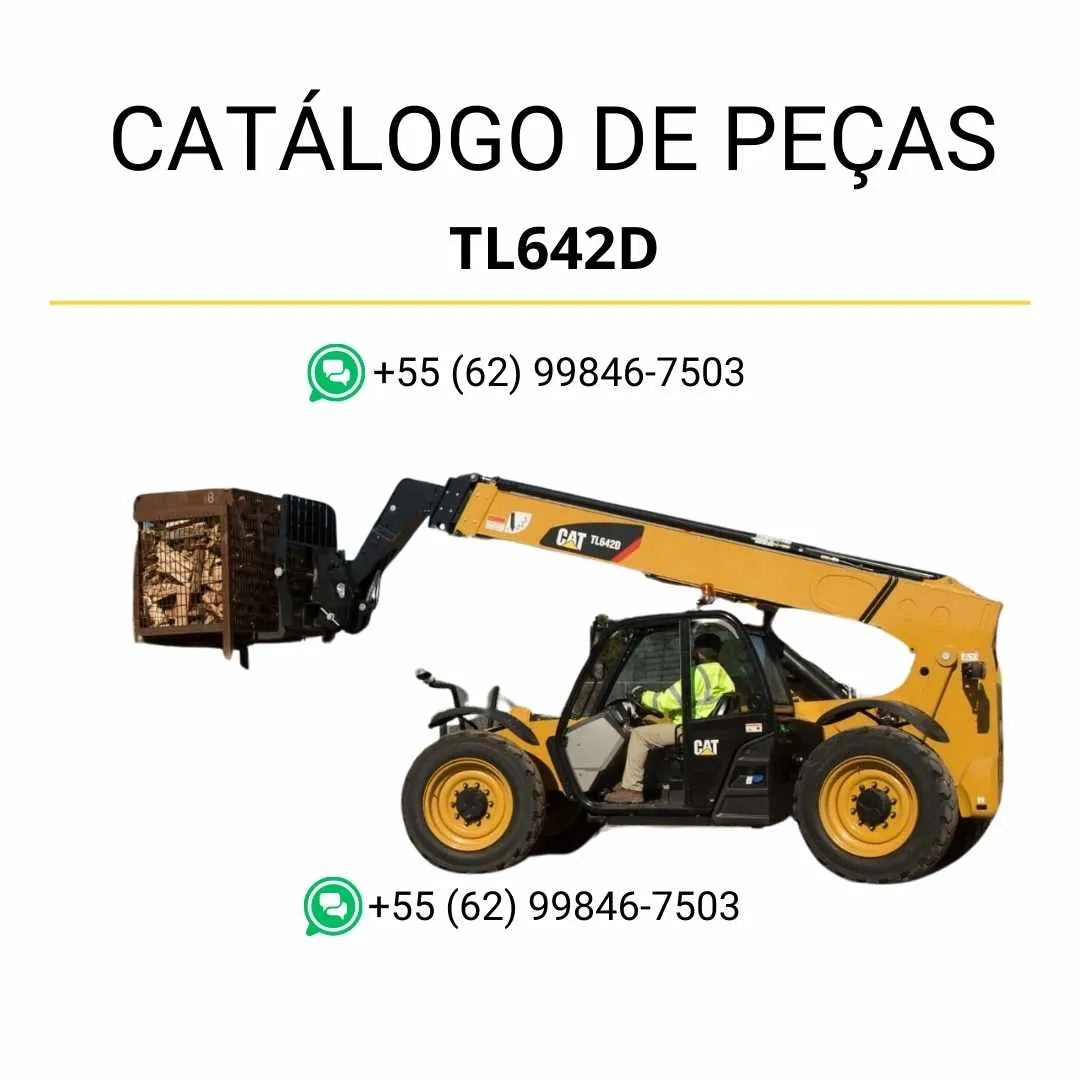 Catálogo de peças Caterpillar TL642D em PDF com diagramas técnicos detalhados e lista completa de componentes originais do manipulador telescópico.