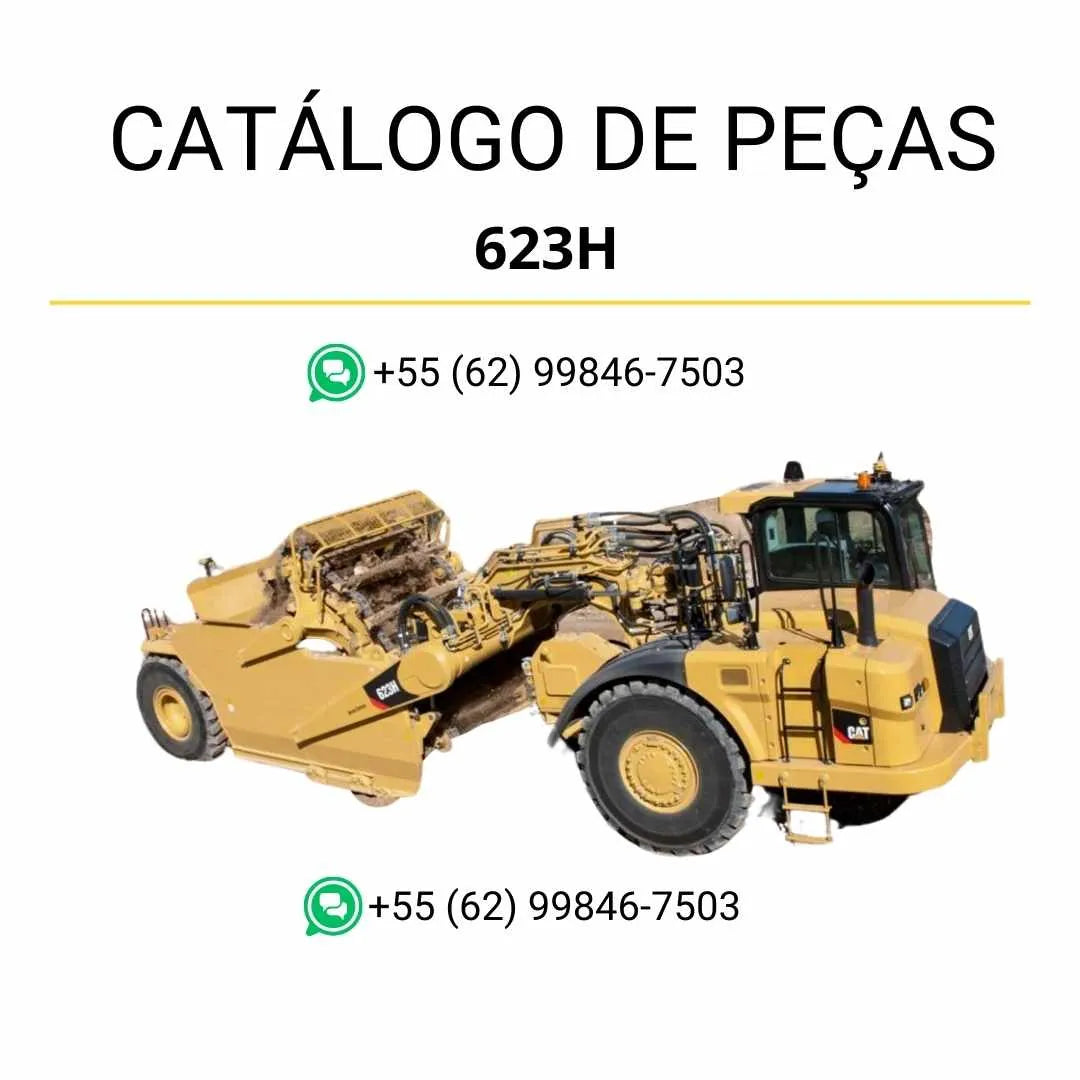 Catálogo de peças Caterpillar 623H em PDF, com ilustrações técnicas detalhadas e lista completa de componentes do trator de rodas.