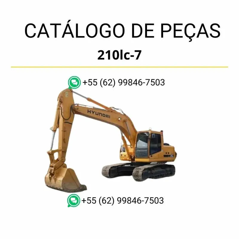 Catálogo de peças Hyundai 210LC-7 em PDF com ilustrações detalhadas e identificação completa dos componentes originais da escavadeira.