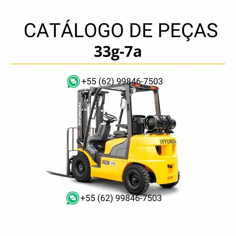 Catálogo de peças Hyundai 25-30-33G-7A em inglês, com ilustrações técnicas completas e lista detalhada de componentes originais em PDF.