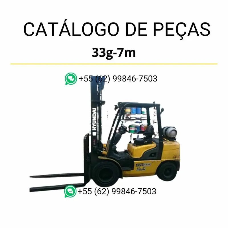 Catálogo de peças das empilhadeiras Hyundai 25G, 30G e 33G-7M em inglês, PDF ilustrado com diagramas técnicos e lista completa de componentes originais.