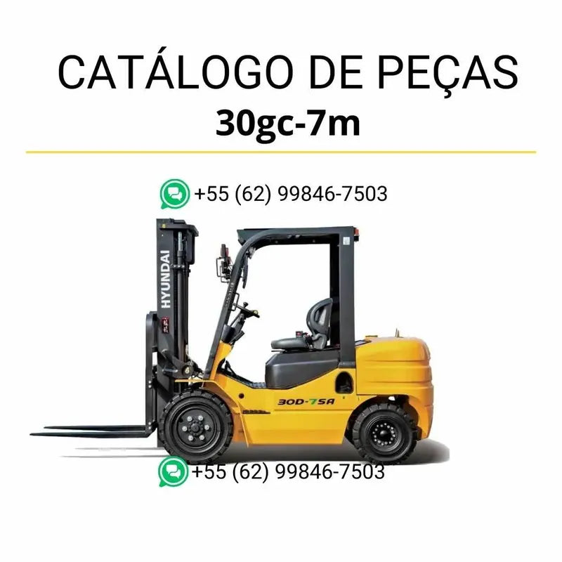 Catálogo de peças Hyundai 25-30GC-7M em PDF com ilustrações técnicas detalhadas e lista completa de componentes originais.