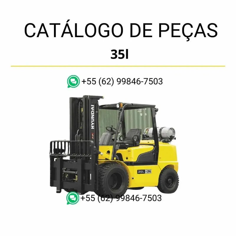 Catálogo de peças das empilhadeiras Hyundai 35L, 40L, 45L e 50L-7A em PDF, com ilustrações técnicas detalhadas e lista completa de componentes originais.