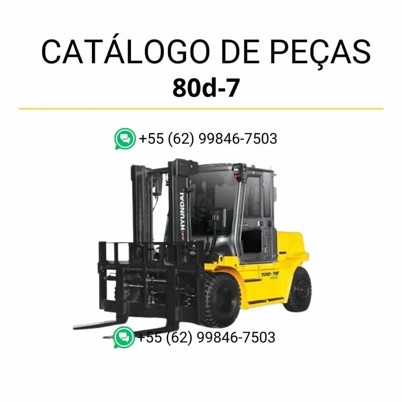 Catálogo de peças Hyundai 80D-7 em inglês, PDF técnico com ilustrações detalhadas e lista completa de componentes originais da empilhadeira.