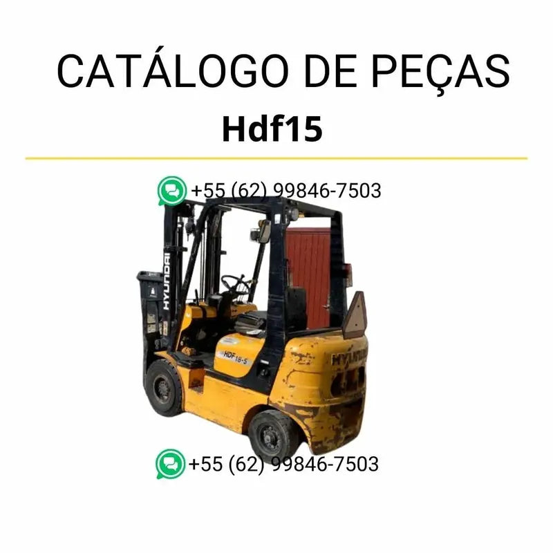 Catálogo de peças Hyundai HDF15 e HDF18-5 em PDF, com diagramas técnicos ilustrados e lista completa de componentes originais.