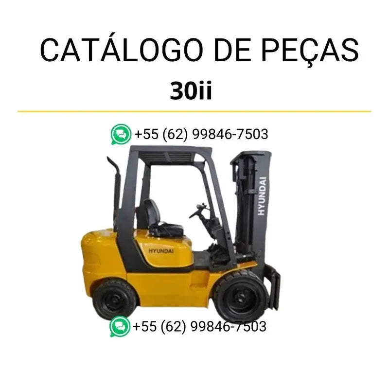 Catálogo de peças das empilhadeiras Hyundai HDF20, HDF25 e HDF30II em PDF, com ilustrações técnicas detalhadas e lista completa de componentes originais.