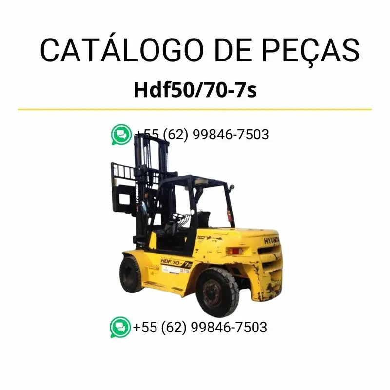 Catálogo de peças Hyundai HDF50/70-7S em PDF no idioma inglês, com ilustrações detalhadas e identificação completa dos componentes da empilhadeira.