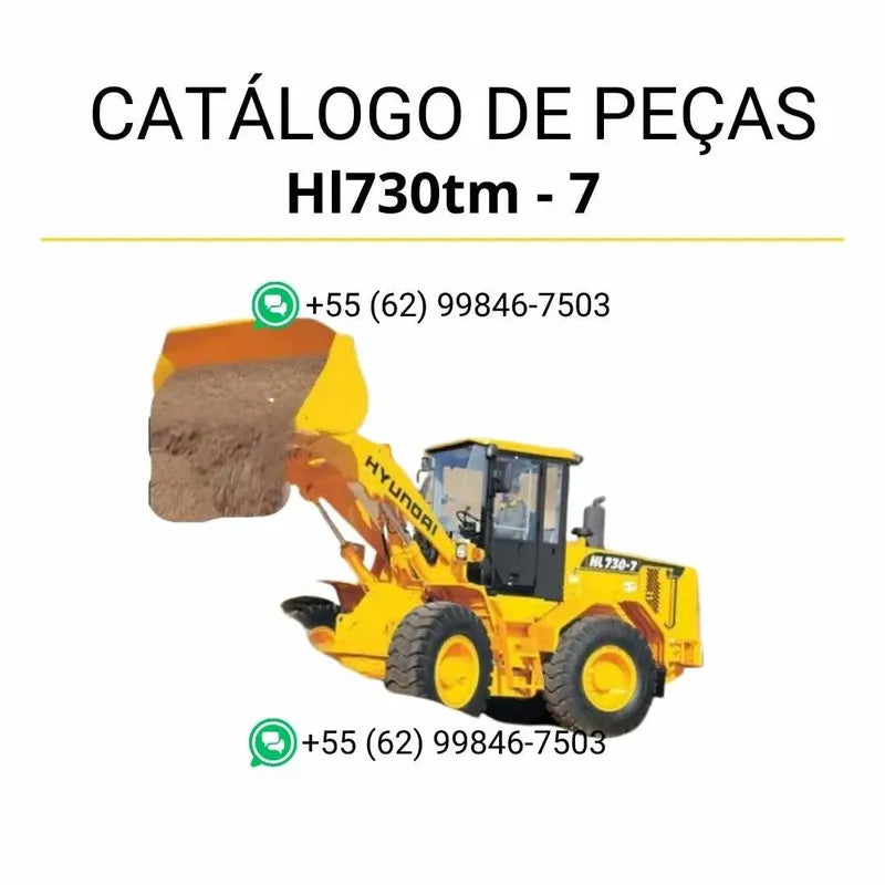 Catálogo de peças Hyundai HL730TM-7 em inglês, com diagramas técnicos detalhados, ilustrações completas e lista de componentes originais em formato PDF.