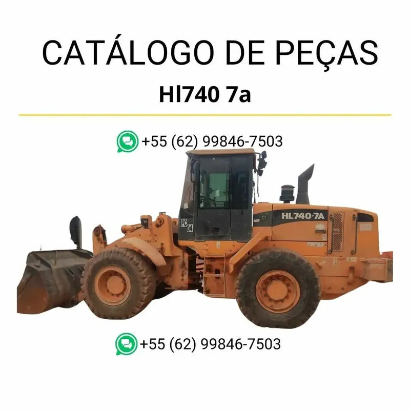 Catálogo de peças da pá carregadeira Hyundai HL740-7A em PDF, com diagramas técnicos e lista completa de componentes originais.