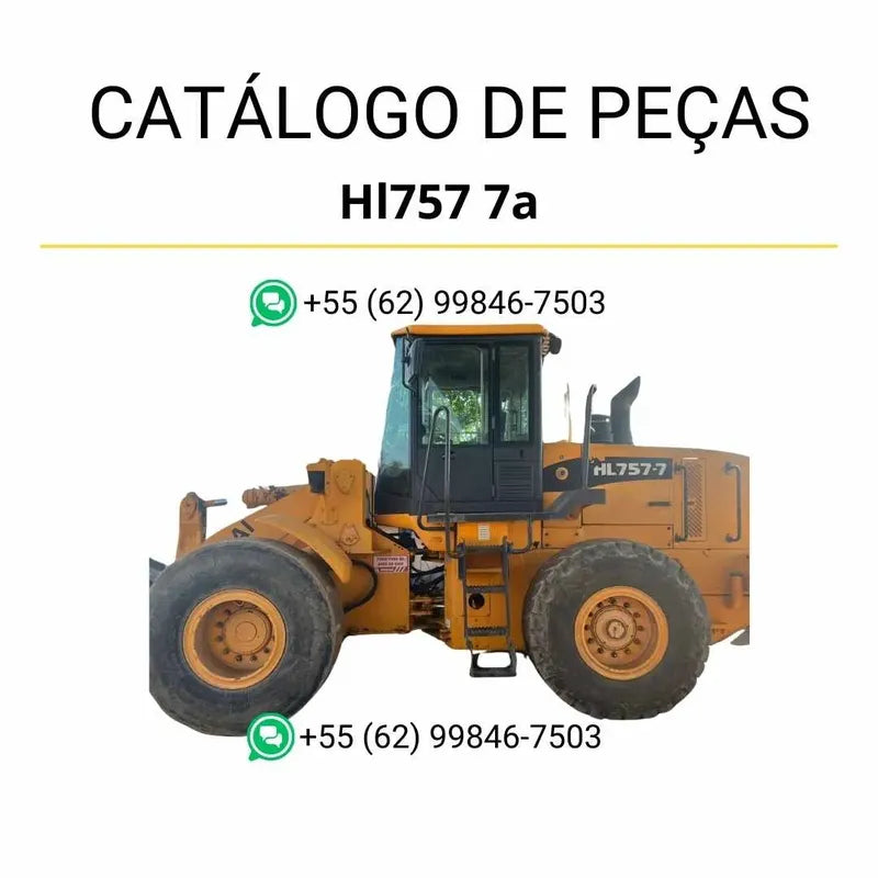Catálogo de peças da pá carregadeira Hyundai HL757-7A em PDF, com ilustrações técnicas detalhadas e lista completa de componentes originais.