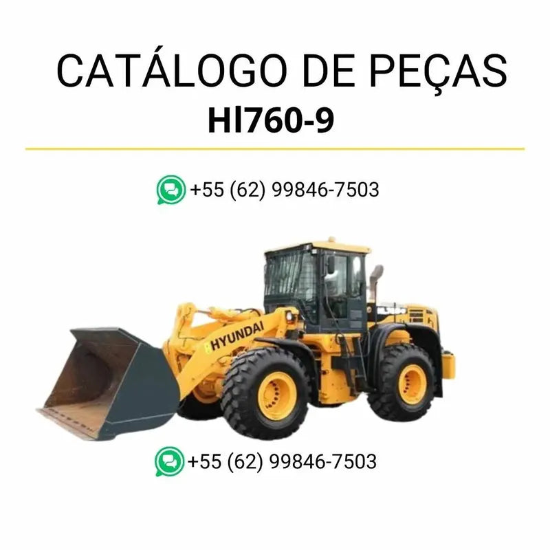 Catálogo de peças da pá carregadeira Hyundai HL760-9 em inglês (PDF) com diagramas detalhados e vistas explodidas das peças originais.