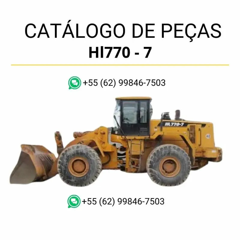 Catálogo de peças da pá carregadeira Hyundai HL770-7 em inglês (PDF) com diagramas técnicos completos, vistas explodidas e identificação detalhada das peças originais.
