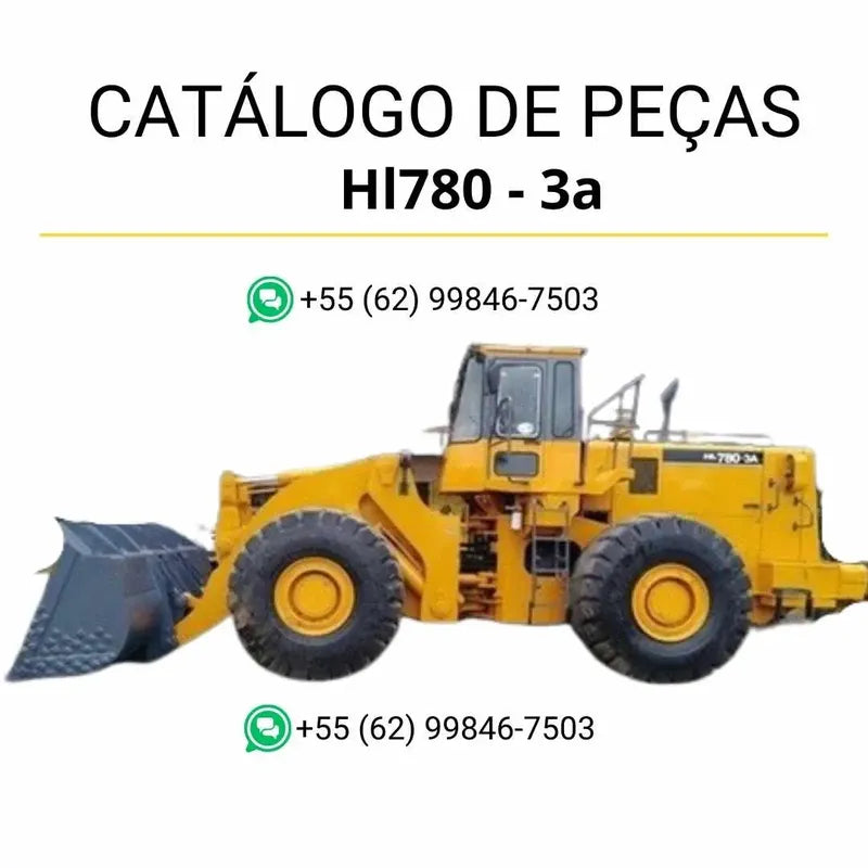 Catálogo de peças da pá carregadeira Hyundai HL780-3A em inglês, PDF ilustrado com diagramas técnicos e lista detalhada de componentes originais.