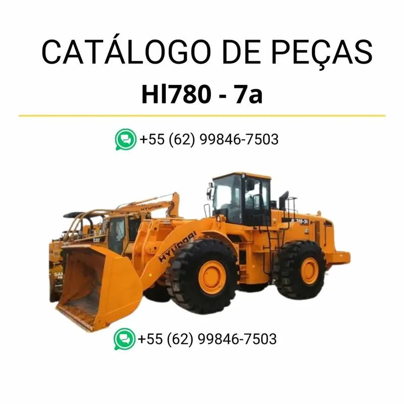 Catálogo de peças da pá carregadeira Hyundai HL780-7A em PDF, com diagramas técnicos detalhados e lista completa de componentes originais.