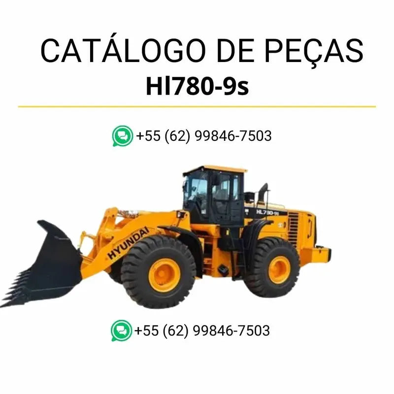 Catálogo de peças Hyundai HL780-9S em inglês, com diagramas técnicos completos, vistas explodidas e lista detalhada de componentes originais em PDF.
