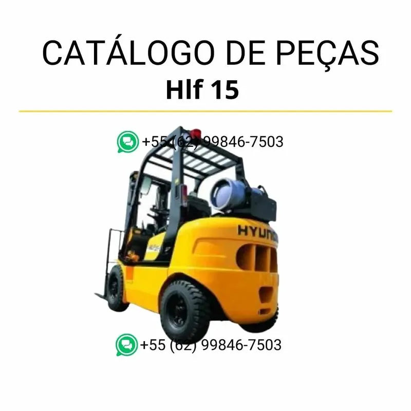Catálogo de peças Hyundai HLF15-18-5 em inglês (PDF) com ilustrações detalhadas e lista completa de componentes originais da empilhadeira.